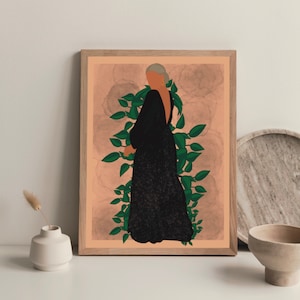 Violet: Minimalistische Kunst, gesichtslose Frau, Pflanzen, Wohnkultur, Wandkunst, Digitale Illustration, Digitaler Download.