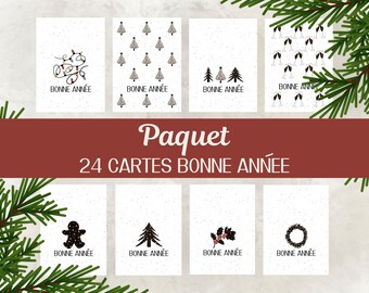 Paquet de 24, Cartes de Noël, Carte de fêtes, Carte de souhait, Hiver, Cadeau de Noël, Bonne année, Original, Digital Download.