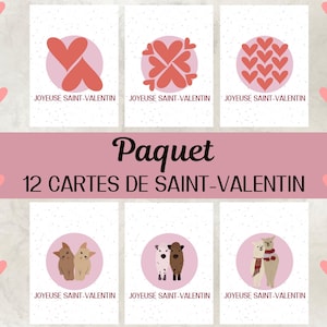 Paquet de 12, Cartes de Saint-Valentin, Carte animaux, Carte de souhait, Cadeau de Saint Valentin, Amour, Original, Coeur, Digital Download.