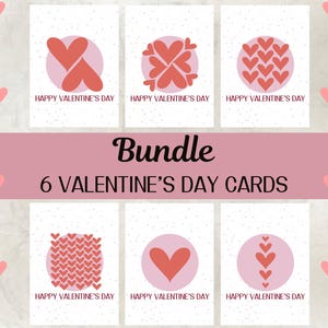 Juego de 6, tarjetas de San Valentín, carta de amor, tarjetas de felicitación, regalo de San Valentín, amor, original, corazón, descarga digital.