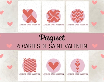 Paquet de 6, Cartes de Saint-Valentin,Lettre d'amour, Carte de souhait, Cadeau de Saint Valentin, Amour, Original, Coeur, Digital Download.
