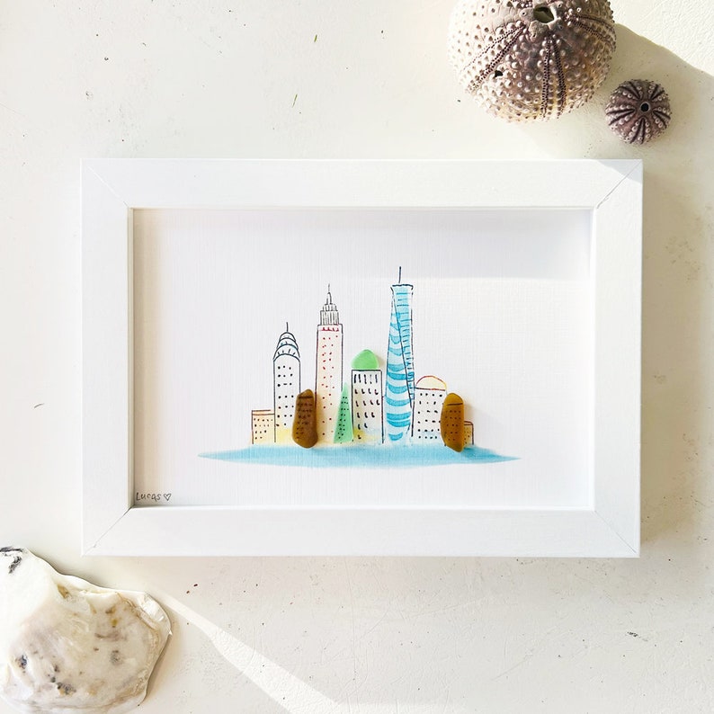 NYC Skyline Sea Glass Art New York City Art Manhattan Skyline