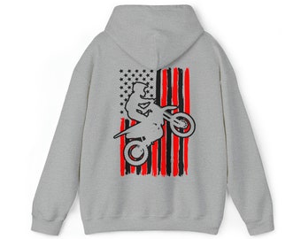 Mens Motocross Flag Hoodie, Moto Pullover, Gift for Him, Guys Dirt Bike, Boyfriend Gift, Mens Riding Hoodie