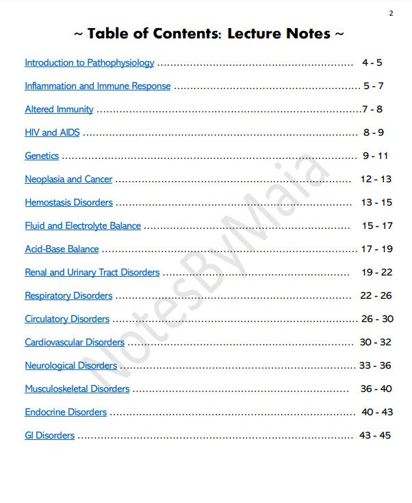 Pathophysio Notes Pathophysiology Class Notes for Nursing Students From an RN - Complete ...