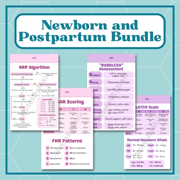 Neonatal Badge Card Bundle for Nurses and Nursing Students - Postpartum, Labor and Delivery, NICU (Multiple Color Options)