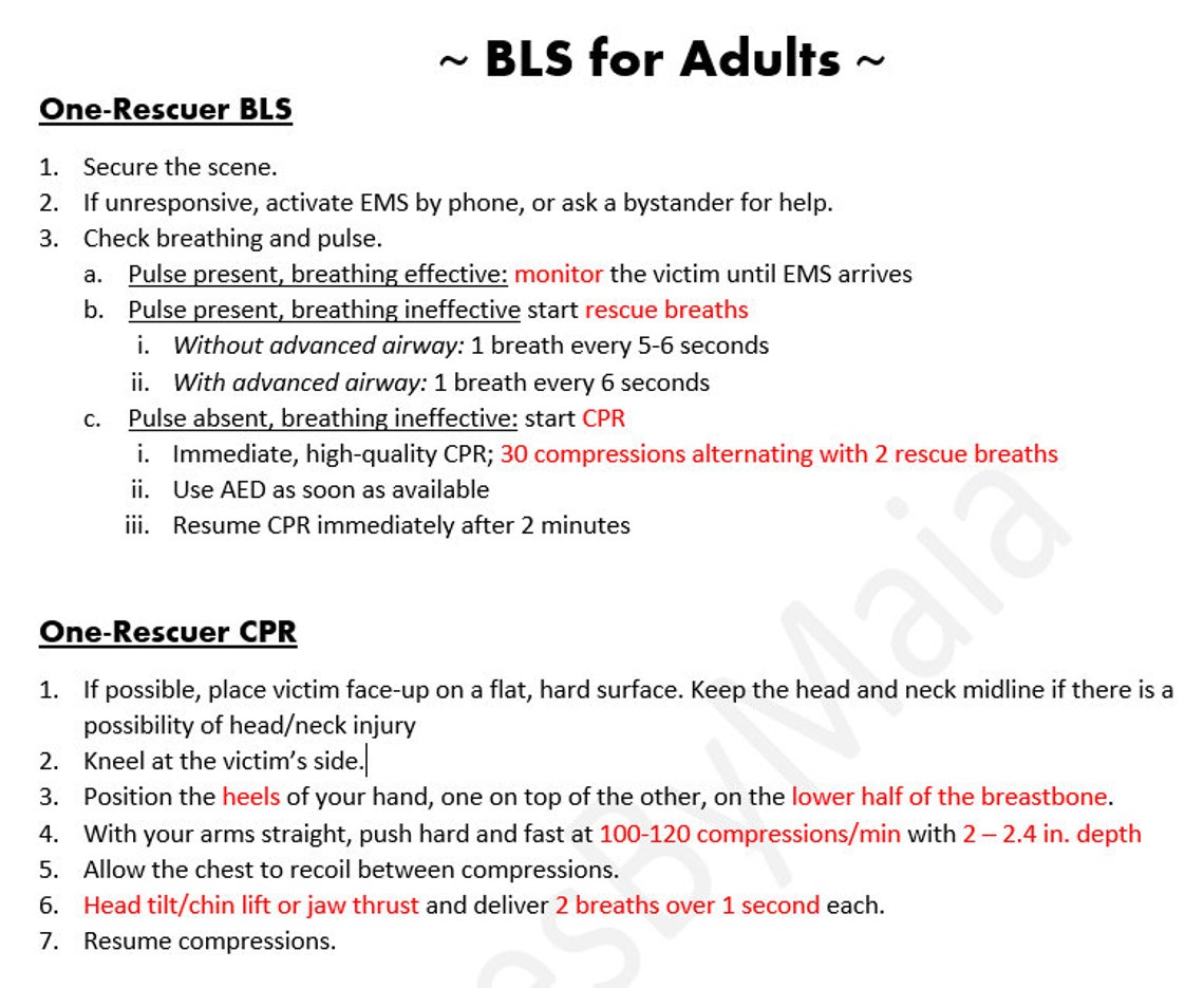 Cpr/basic Life Support BLS Training Guide Based on AHA Curriculum Cheat