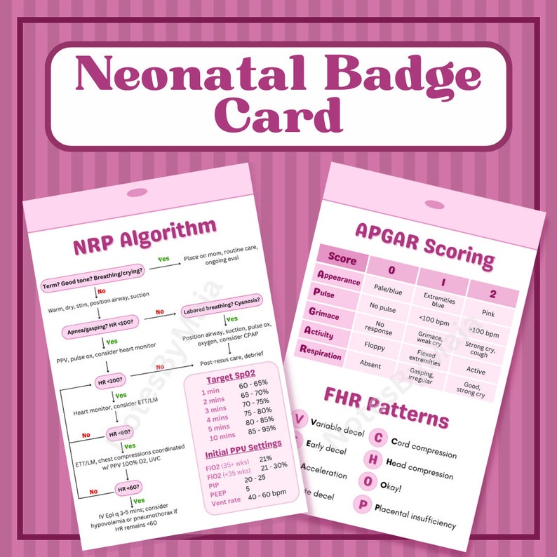 Neonatal nrp fetal monitoring badge card for nurses and students