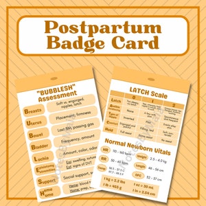 Tarjeta de identificación de madre y bebé posparto para enfermeras y estudiantes (naranja) - Copia imprimible (digital) - BUBBLESH, LATCH, Vitals