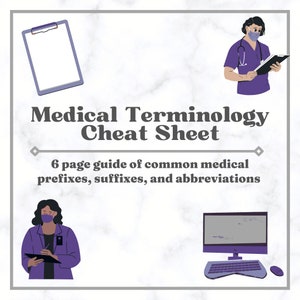 Nursing and Medical School Cheat Sheet - Medical Terminology - Common Prefixes, Suffixes, and Abbreviations - 6 Pages