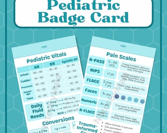 Cartão de Identificação Pediátrica para Enfermeiros e Estudantes (Azul) - Versão para Impressão (Digital) - Sinais Vitais, Escalas de Dor, Conversões e Ingestão de Líquidos
