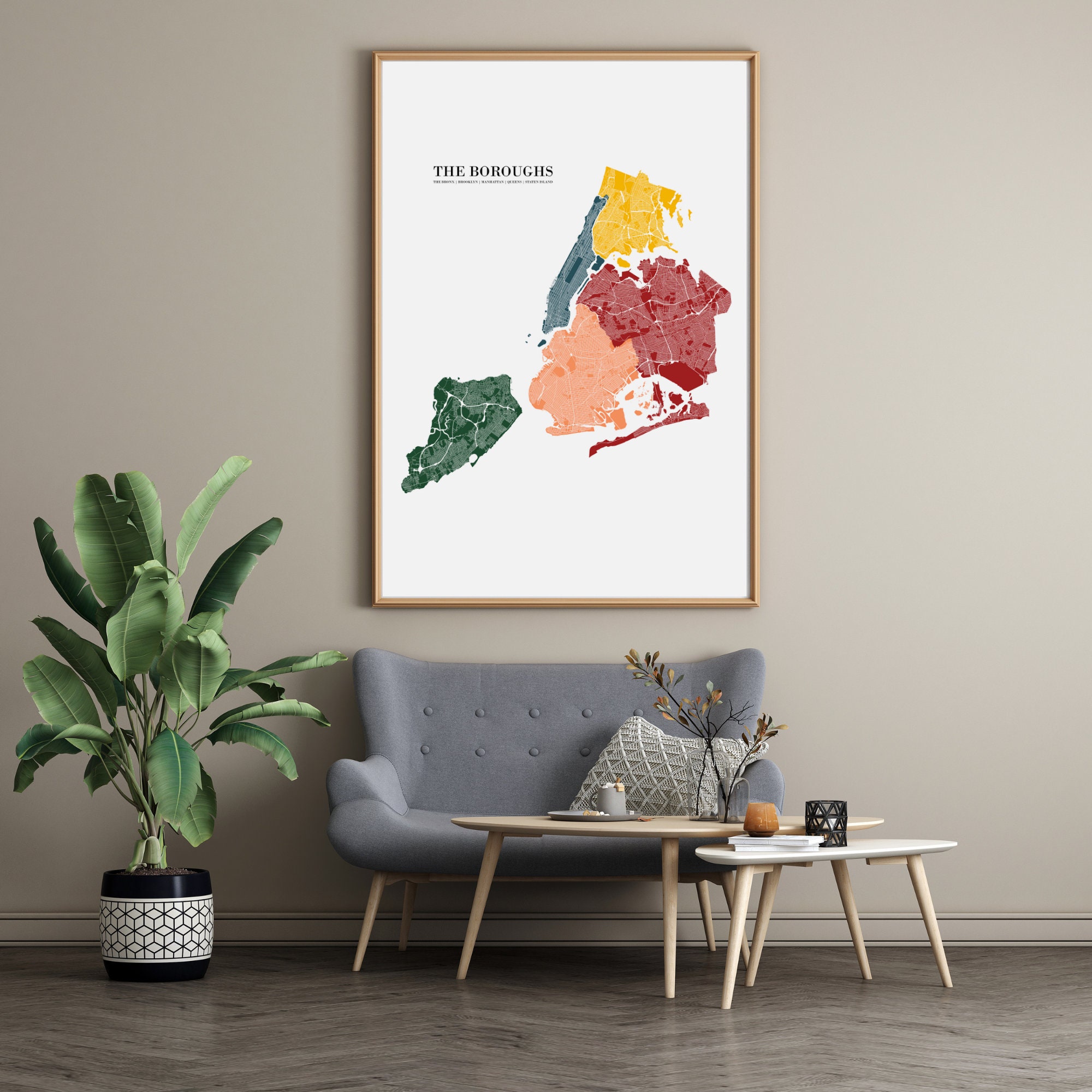 New York City Map, Wall Art, Wall Map, NYC Boroughs, digital Download ...