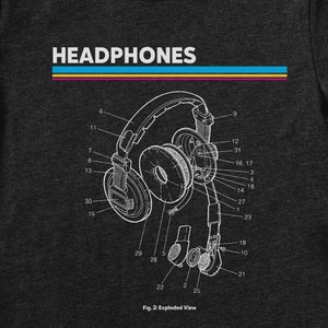 Vintage Headphones Tee, Retro Graphic Design Shirt, 80s Music Lover Gift, Unisex T-Shirt, Short Sleeve Top, Technical Drawing Tee