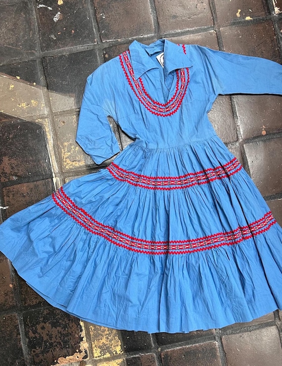 1940s-1950s Chambray Patio Dress - 26”w