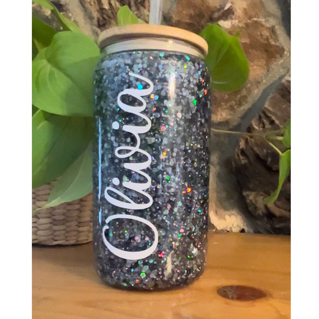 Personalized Glitter Snowglobe Glass Tumbler 16oz Glitter Etsy