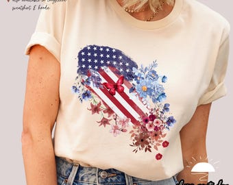 Comfort Colors Floral USA Flag Shirt: 4th of July American Tee