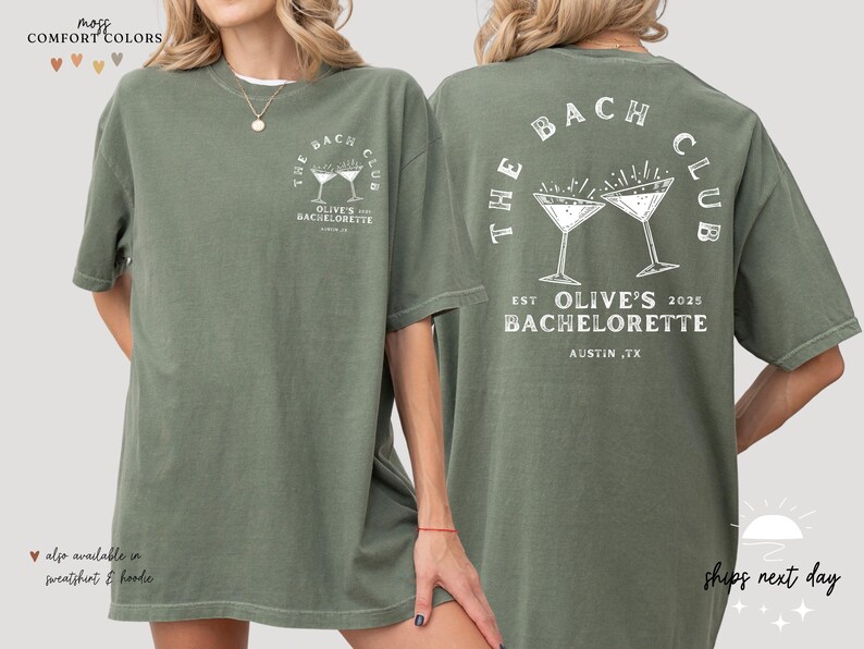 a woman wearing a green t - shirt with a martini on it