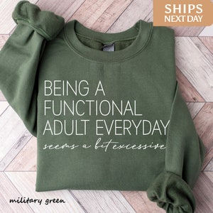Being A Funtional Adult Everyday Seems A Bit Excessive Sweatshirt | Adult Humor Sweater | Sarcastic Sweatshirt | Funny Adult Sweatshirt
