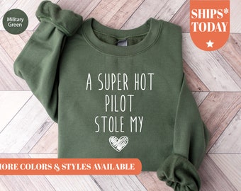 Sudadera "Un piloto súper sexy me robó el corazón" / Sudadera de piloto / Regalo de piloto / Sudadera de esposa / Sudadera de esposa de piloto / Papá piloto -2614p