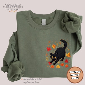 Cat Holloween Sweatshirt | Autumn Hoodie | Cute Spooky Sweater | Cat Mom Sweatshirt | Halloween Cat Sweatshirt | Black Cat Hoodie
