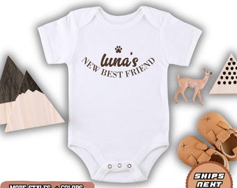 Custom Dog Sibling Baby Bodysuit, Protected By Dog Onesie, New Best Friend Outfit, Baby Announcement Top, Baby Shower Gift
