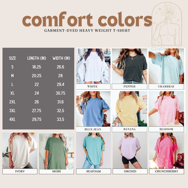 a women's t - shirt with different colors and sizes