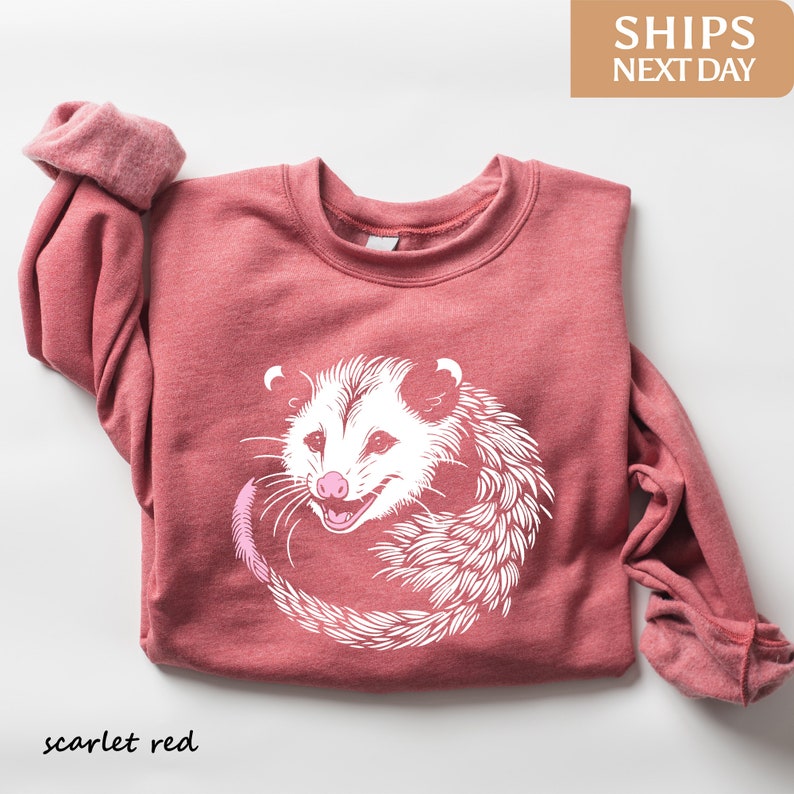 a pink sweater with a white possle on it