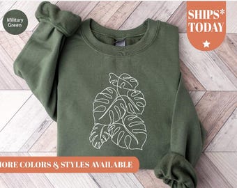 Monstera Leaf Sweatshirt | Monstera Deliciosa Crewneck | Houseplant Shirt | Plant Lover Gift | Monstera Hoodie Botanical Sweatshirt -5555x