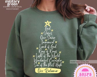 Redeemer Sweatshirt | Christmas Tree Sweatshirt | Christmas Gift Ideas | Christian Christmas Sweatshirt | Religious Hoodies | Gifts for Mom