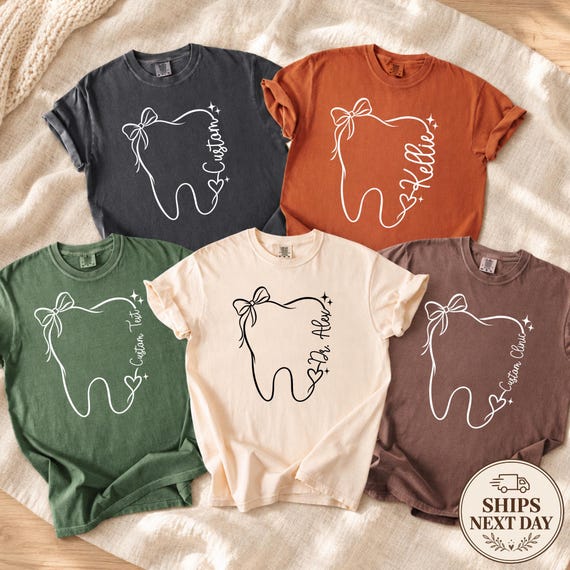 Custom Dentist Shirt, Personalized Tooth Name Tee, Dental Assistant Top, Hygienist Gift, Dental Office Staff Shirt, Cute Clinic Team T-Shirt