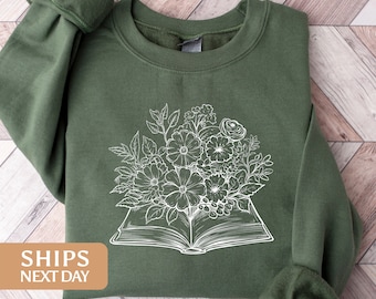 Floral Book Sweatshirt: Book Lover Crewneck