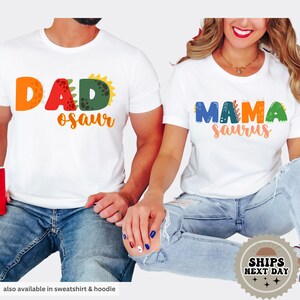 a man and a woman wearing matching shirts