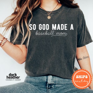 a woman wearing a shirt that says so god made a baseball mom