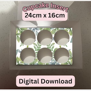 Plantilla para insertar en caja de cupcakes con diseño de vegetación / Apto para cajas de 24 x 16 cm (descarga digital)