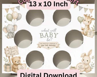 Gender Reveal Cupcake Box Insert Template | 13x10 Cake Box Display (Digital Download)
