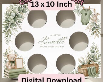 Baby Shower Cupcake Box Insert Template | 13x10 Cake Box Display (Digital Download)