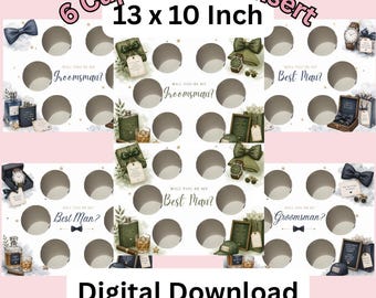 6 Groomsman Best man proposal Cupcake Inserts for 10x13 Box | Bakery Packaging Template (Digital Download)