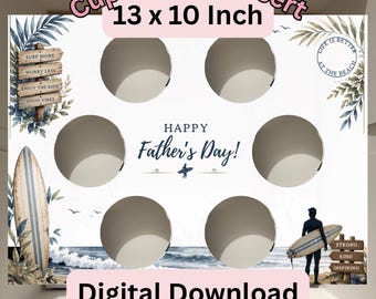 Fathers Day Beach Cupcake Box Insert Template | 13x10 Cake Box Display (Digital Download)