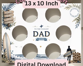 Fathers Day Surfing Cupcake Box Insert Template | 13x10 Cake Box Display (Digital Download)