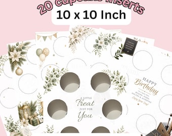 20 Cupcake Inserts for 10x10 Box | Bakery Packaging Template (Digital Download)