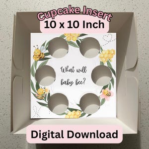 Plantilla para insertar en caja de cupcakes de Baby Bee / Empaque para caja de pastel de 10 x 10 (Descarga digital)