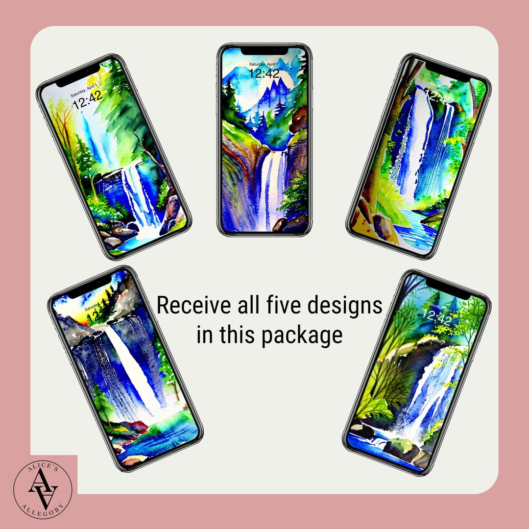 Waterfall Phone Wallpaper | Watercolor Art | iPhone Android Smartphone ...