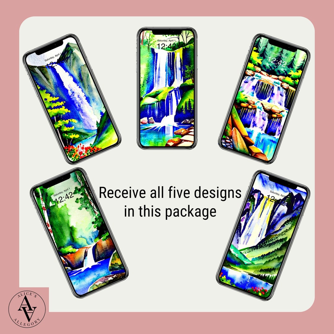 Waterfall Phone Wallpaper | Watercolor Art | iPhone Android Smartphone ...