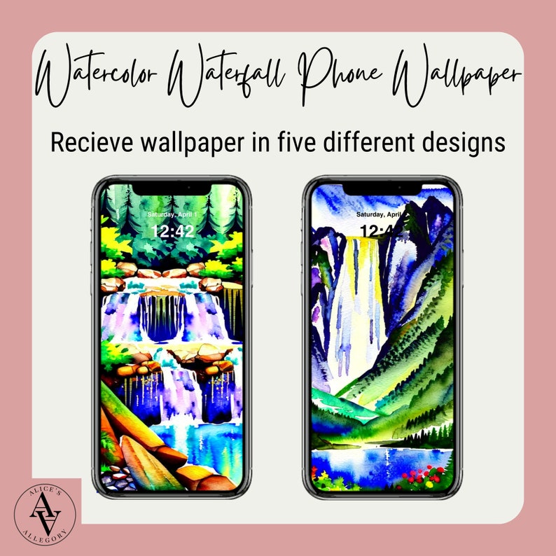 Waterfall Phone Wallpaper | Watercolor Art | iPhone Android Smartphone ...