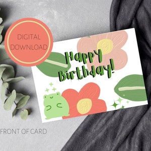 Happy Birthday Greeting Card Digital Download, Frog Birthday Card PDF, Printable Birthday Card