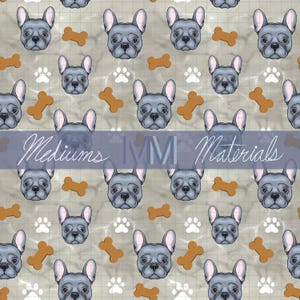 Blue Gray French Bulldog Tan Background Seamless file- Frenchie Seamless File