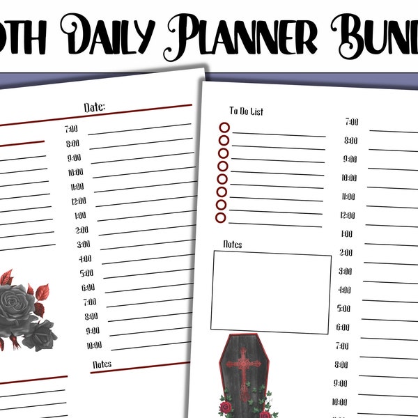 Goth Daily Planner | Goth Planner Insert | Goth Planner Printable | Gothic Planner Pages | Goth Digital Planner Pages |