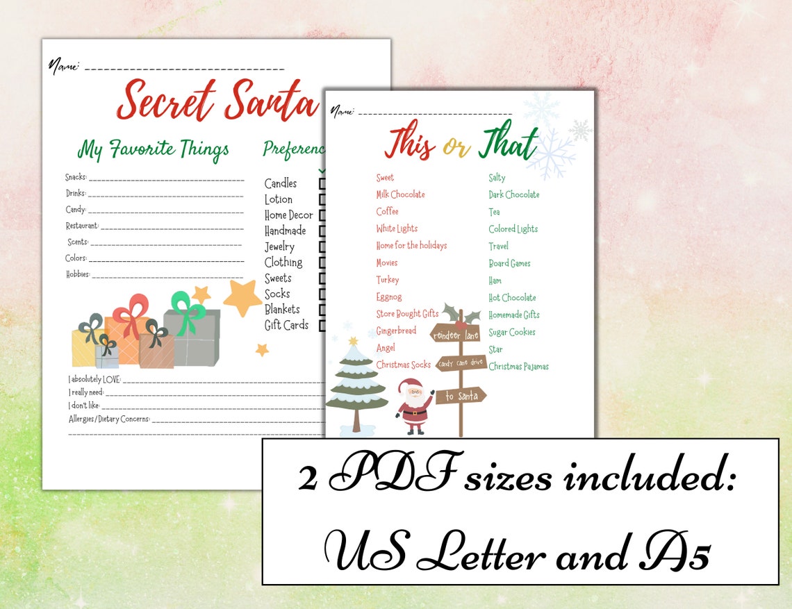 Secret Santa Questionnaire Holiday This or That Secret Santa ...