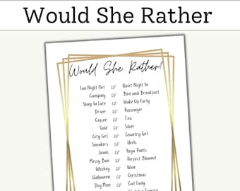 Would She Rather Bridal Shower Game | This or That Bachelorette Game | Printable Bridal Shower Games | Gold Frame Theme Bridal Game
