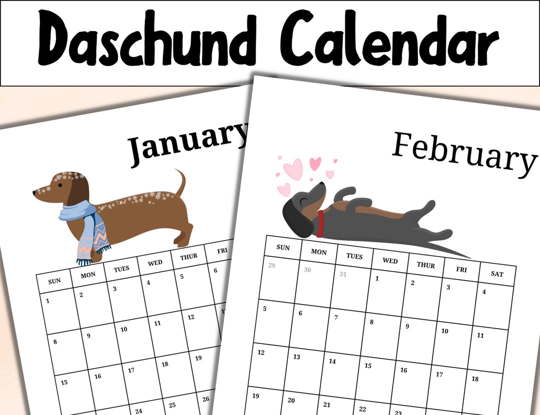 Daschund Calendar Printable Doxi Calendar Weiner Dog Calendar Sausage