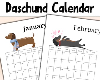 Daschund Calendar Printable - Doxi Calendar - Weiner Dog Calendar - Sausage Dog Calendar